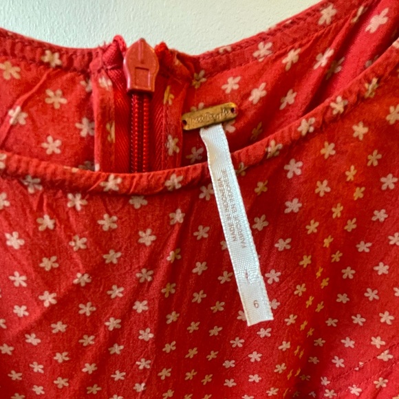 Free People Raquel Belted Mini Dress Red Floral Pleated Sleeveless 6 fits Xs s - Picture 6 of 6